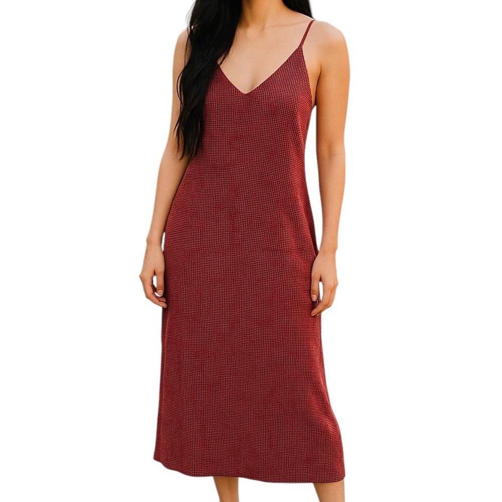 Zara Pink/Black Mini Check Spaghetti Strap Stretch Midi Slip Dress M